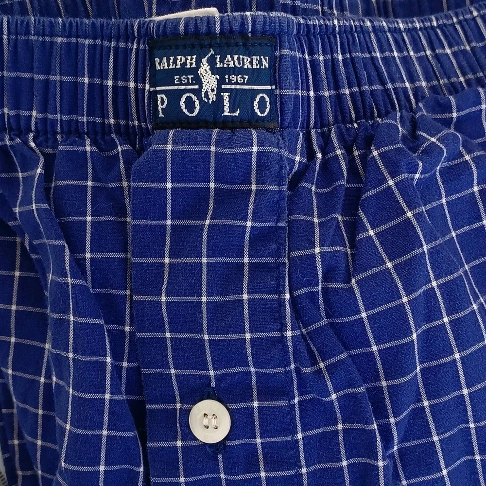 Polo Ralph Lauren Mens XL Blue White Windowpane Check Cotton Pajama Pants Lounge
